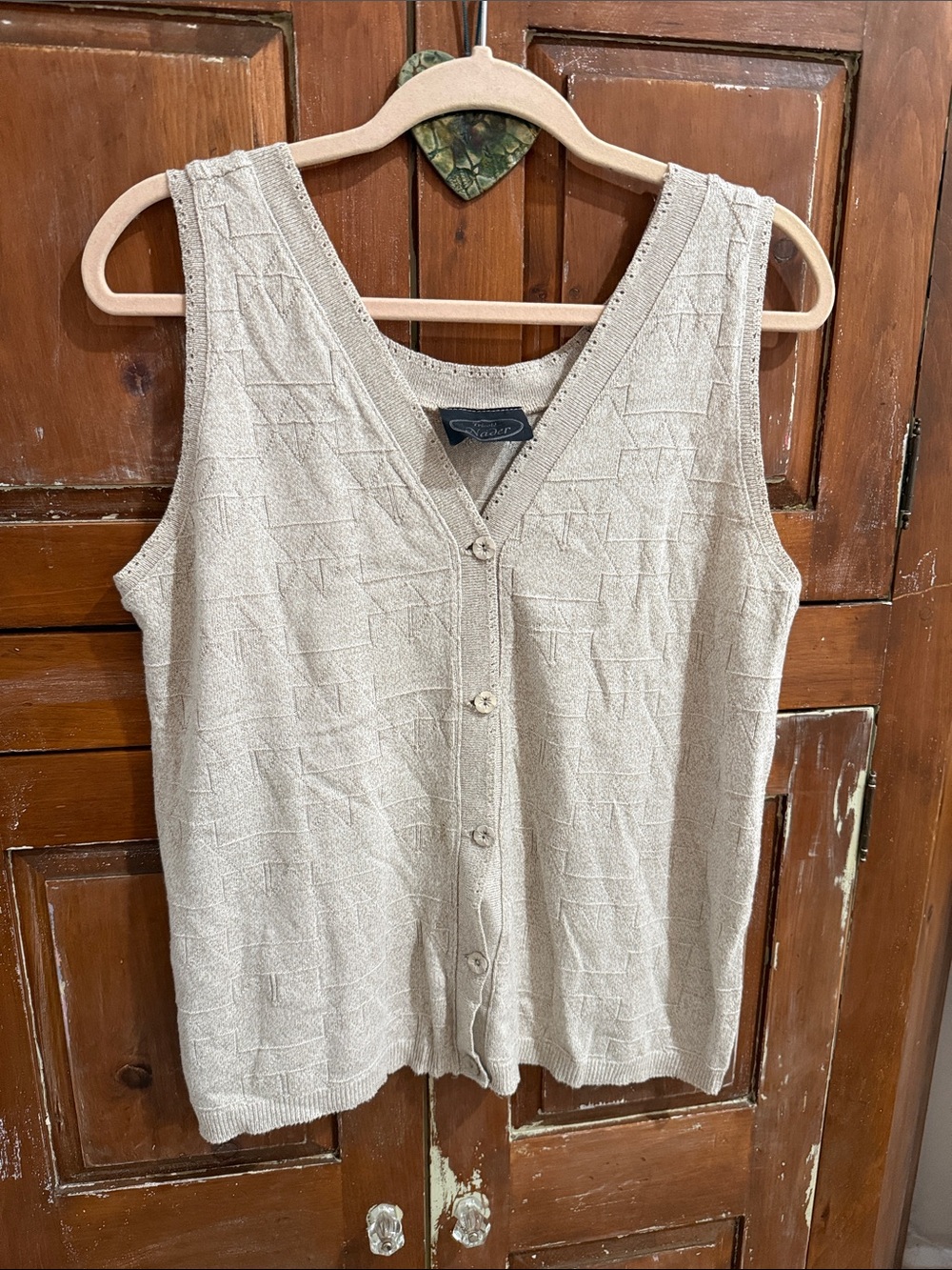 Sleeveless Knit Button-Front Tank in Light Beige